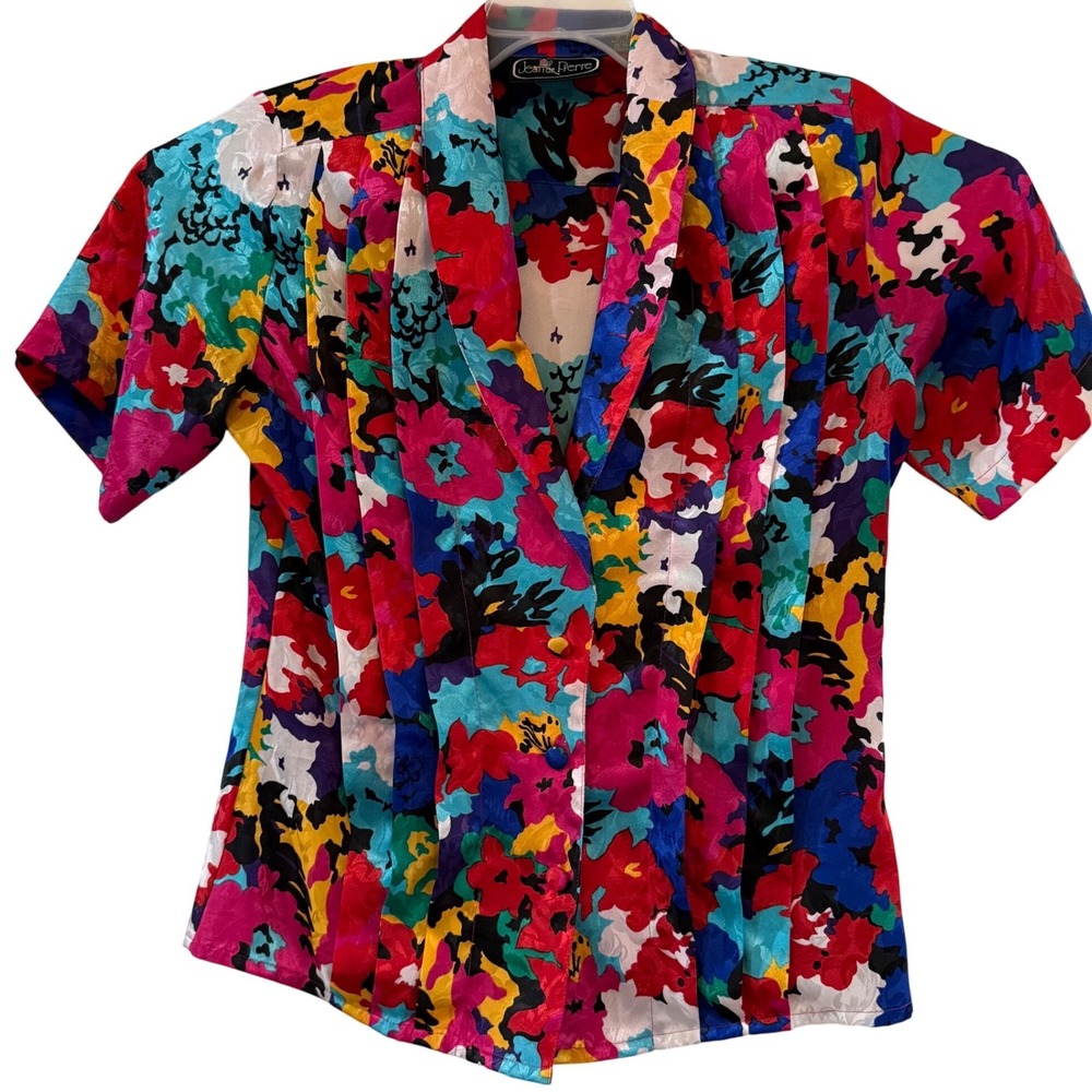 Vintage Floral Short Sleeve Multicolor Abstract Open Front Lightweight Dopamine